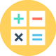 Icône représentant les quatre symboles d'une calculatrice, la somme, la soustraction, le multiplicateur et l'égalité, pour illustrer la facilité avec laquelle on peut compléter un profil Linkaband.